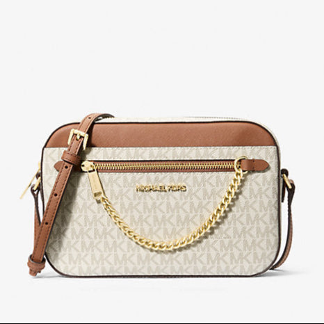 Crossbody Michael Kors Jet Set chain Vainilla monograma